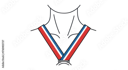 A Red White and Blue Ribbon Medal Hanging Around a Neck.