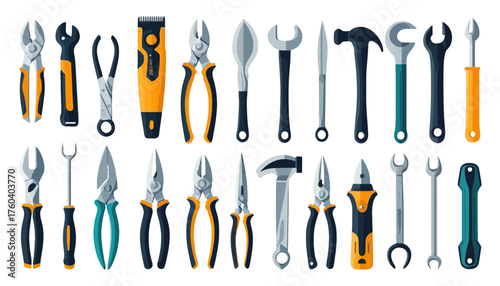 set of funny cartoon fruits and cute tools, icon, vector, set, icons, web, symbol, design, illustration, sign, flat