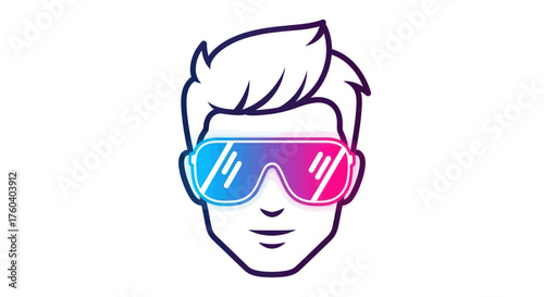 Stylized Mans Face with Gradient Sunglasses Illustration.