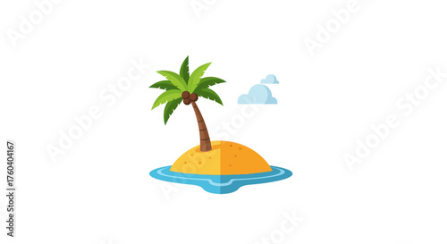 Tropical island with palm tree and clouds serene vacation destination.