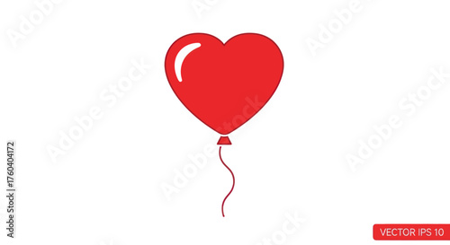 Red Heart-Shaped Balloon with String Symbol of Love and Affection.