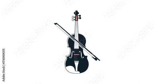 Elegant Black Violin with Bow Classic Stringed Musical Instrument.