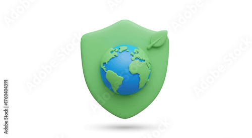 Green Shield Protecting a Blue Planet Earth Icon.