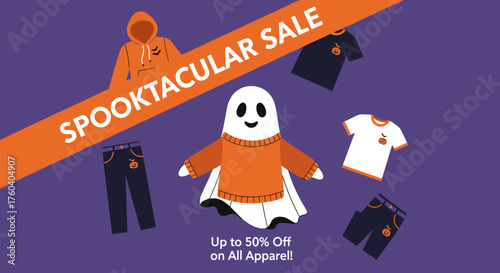 Spooktacular Halloween Sale Up to 50 off apparel vector illustration