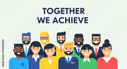 Diverse business team illustration with text Together We Achieve