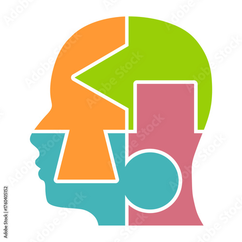 Adapting to change and development for the self or the business. Business transformation, change management or transition to better innovative company, improvement and adaptation. Human puzzled head.