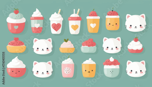 set of funny cartoon fruits and cute tools, icon, vector, set, icons, web, symbol, design, illustration, sign, flat