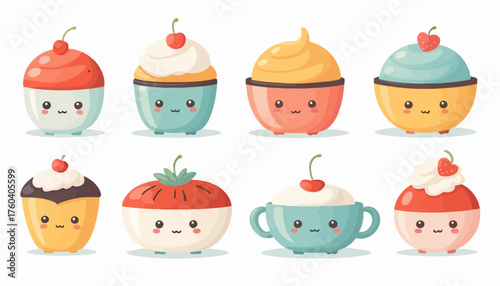 set of funny cartoon fruits and cute tools, icon, vector, set, icons, web, symbol, design, illustration, sign, flat