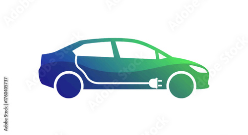 Sleek Electric Car Silhouette with Charging Plug Symbol.