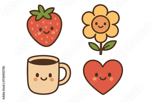 set of funny cartoon fruits and cute tools
