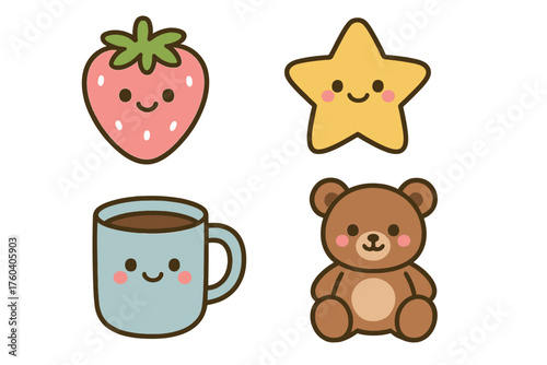 set of funny cartoon fruits and cute tools