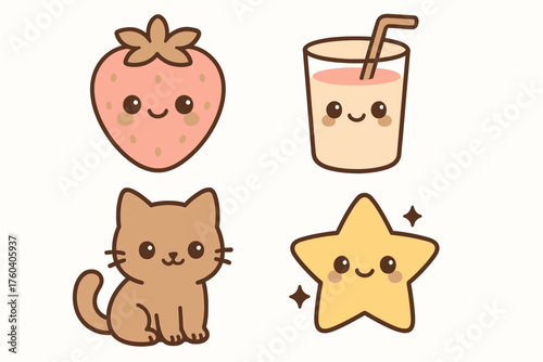 set of funny cartoon fruits and cute tools
