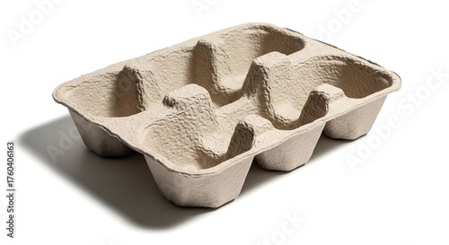 Empty molded paper pulp protective packaging tray isolated on white
