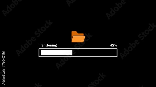 An orange folder icon shows data transfer progress