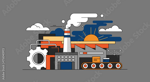 Industrial factory and production line vector illustration Manufacturing concept