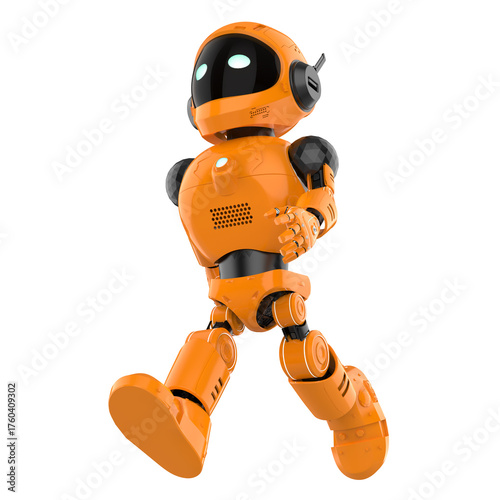 Robotic personal assistant walking on white background