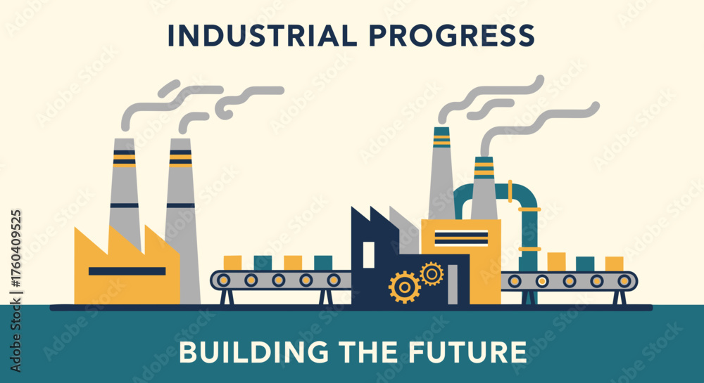 Obraz premium Industrial progress manufacturing facility flat design graphic