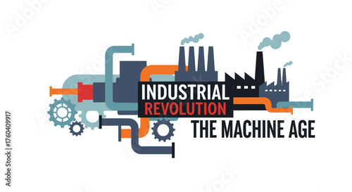 Industrial Revolution Machine Age graphic illustration factory automation concept
