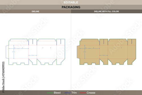 Flat top auto bottom snap lock box dieline professional vector printing packaging layout featuring structured fold panels, secure base, and accurate die line configuration for premium gift packaging