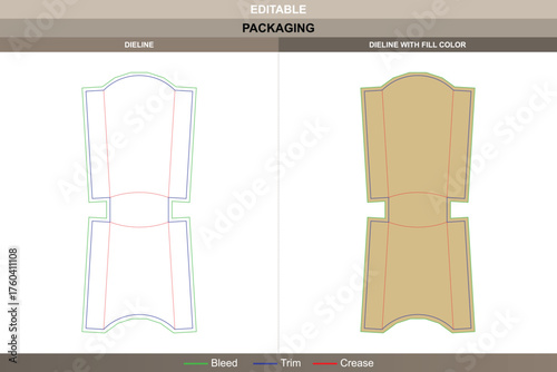 French fries and potato chips box dieline professional vector printing packaging layout with structured fold panels, accurate die line design, and clean paper structure for fast food service