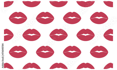 Seamless Pattern of Red Lips on White Background, Pop Art Style Lipstick Kiss Pattern, Repeatable Vector Background with Pink Lips, vector, illustration.