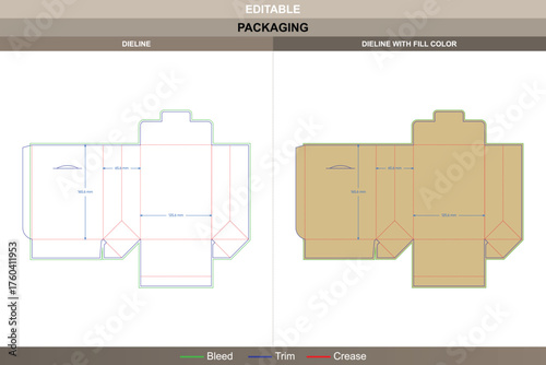 Polygonal tuck end box dieline premium vector printing packaging layout with unique geometric fold structure and precise die line marks for creative retail and gift packaging solutions