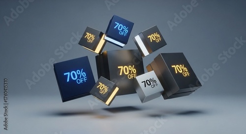 Seventy percent off discount with floating boxes concept