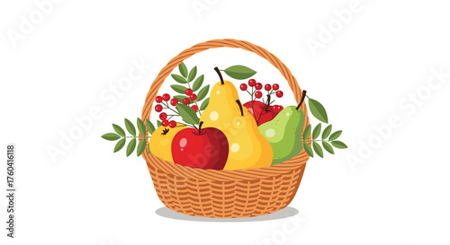 A bountiful harvest of fresh fruits displayed artfully in a woven basket.