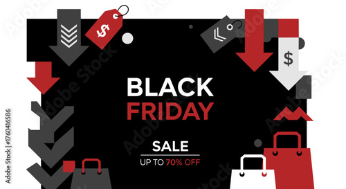 Black Friday Sale banner offering up to 70 off Discount shopping event concept