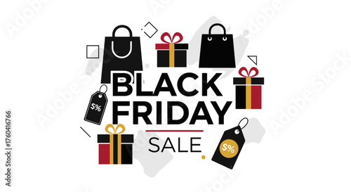 Black Friday Sale promotion graphic with shopping elements Big annual commercial discount event