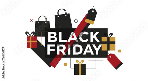 Black Friday vector banner with shopping bags and gift boxes Sale promotion graphic