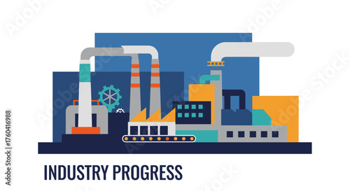 Industry progress concept Flat vector illustration of manufacturing plant