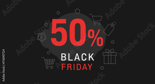 Black Friday 50 off promotion background Discount banner for shopping sales