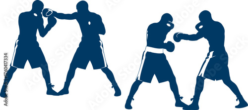 Boxing Match Silhouette: Dynamic silhouettes of two boxers locked in intense combat, capturing the raw power and artistry of the sport, showcasing the skill, speed.