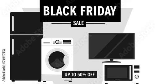 Black Friday Sale banner featuring home appliances and electronics promotion