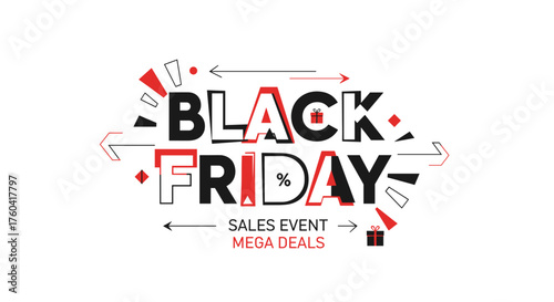Black Friday Sales Event vector illustration Mega deals advertising typography banner