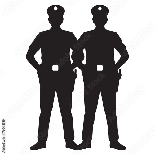 Two Police Officers Silhouette – Law Enforcement Team Vector