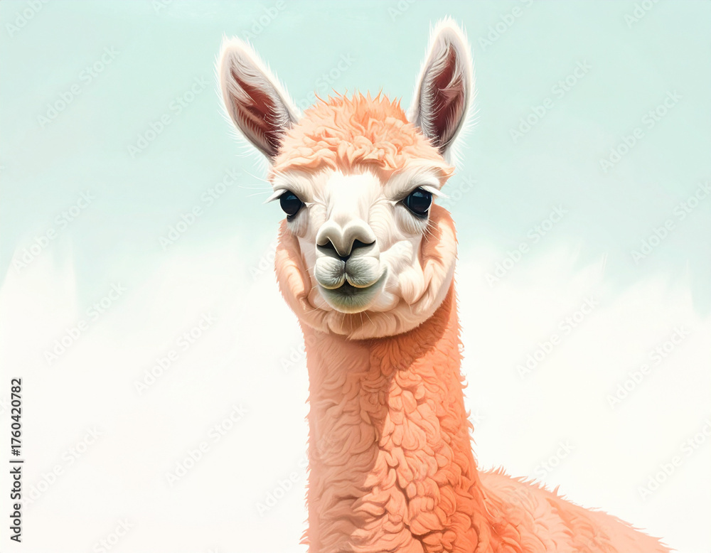 Obraz premium Close up portrait of a young alpaca with soft fur and gentle eyes