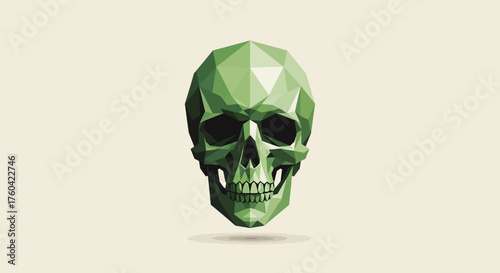 Abstract geometric green skull illustration with polygonal design on light background
