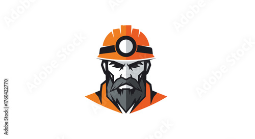 A determined miner graphic with orange hardhat and headlamp offering powerful vector illustration