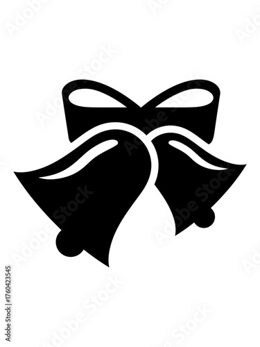 Two stylized bells with bow design in black on white background
