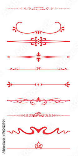 Collection of Red Decorative Ornate Lines and Borders for Design