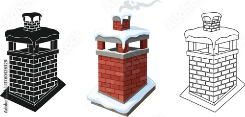 Three chimney icons in black, red, and outline styles