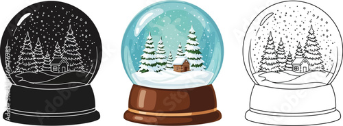 Snow globe with winter scene illustration for christmas design