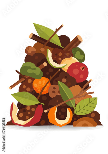 Cartoon Compost Pile with Food Scraps and Leaves Illustration.