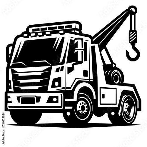 Tow Truck black vector icon with transparent background 