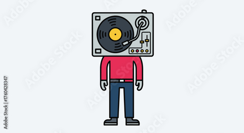 Creative illustration of a man with a turntable head representing music culture