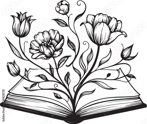 Floral Book Black and White Book with flowers design