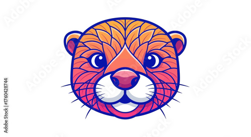 Cartoon Otter Face Illustration with Artistic Pattern for Children's Design Element