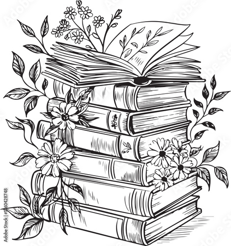 Floral Book Black and White Book with flowers design
